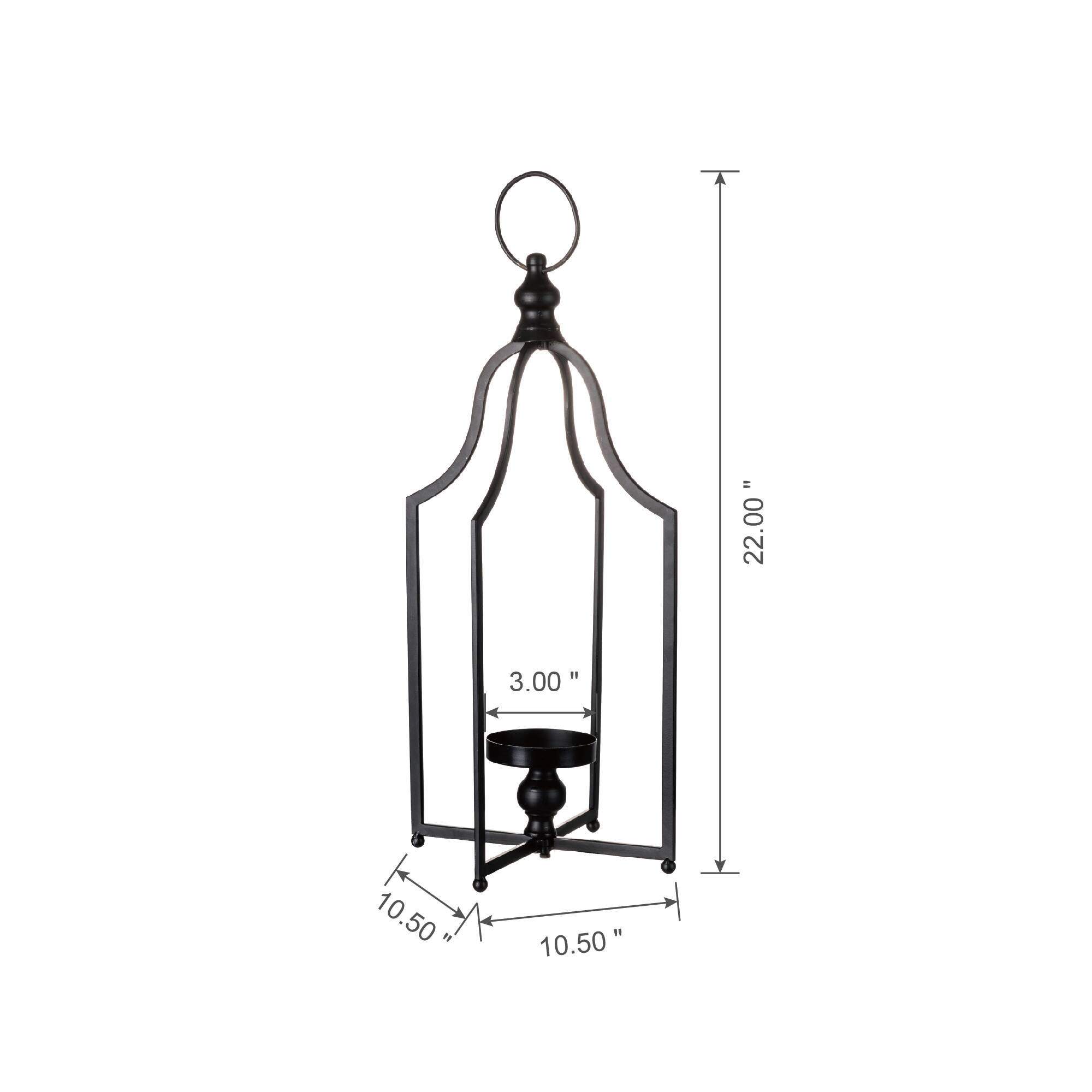 22" Modern Farmhouse Black Metal Candle Lantern
